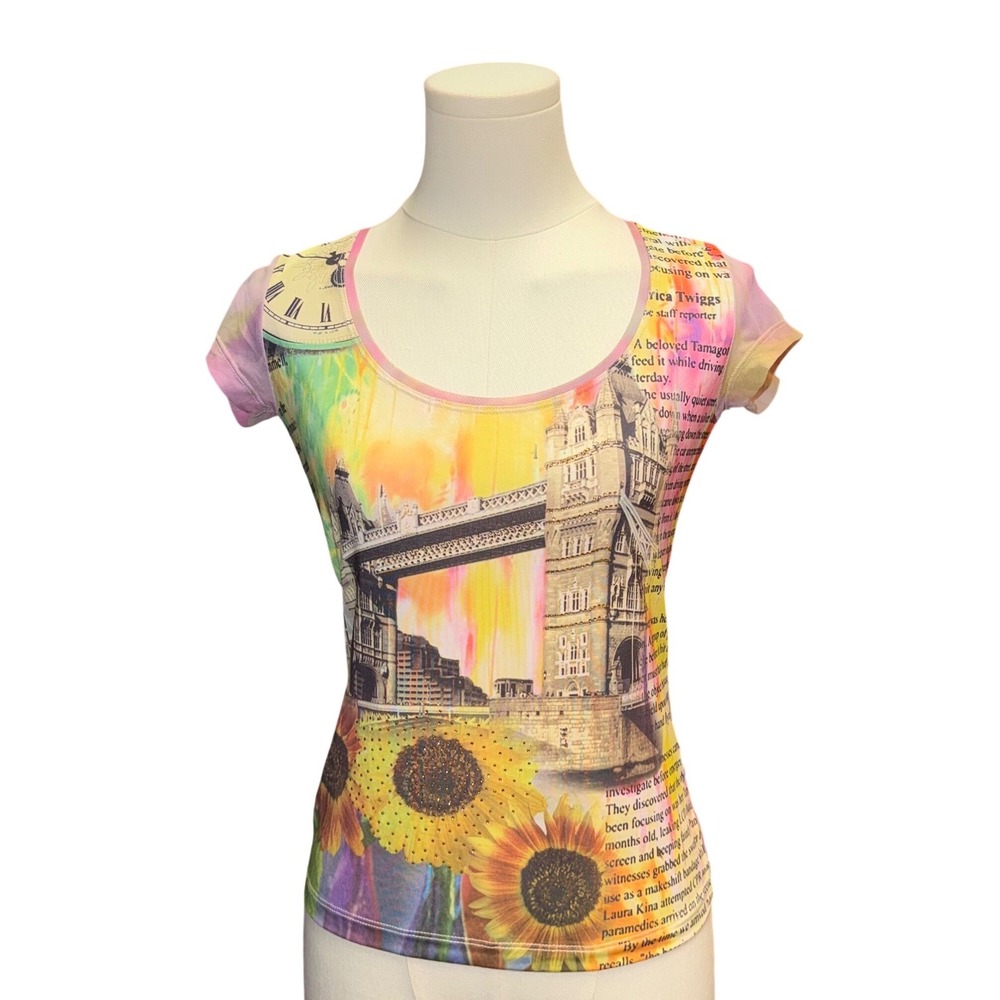 Ittierre London Collage Mesh Top Women Small Multicolor Good Sunflower Y2K